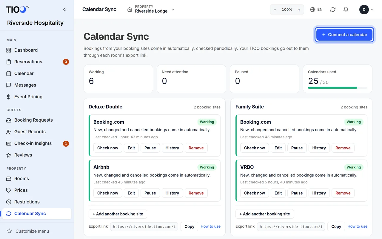 The Calendar Sync page