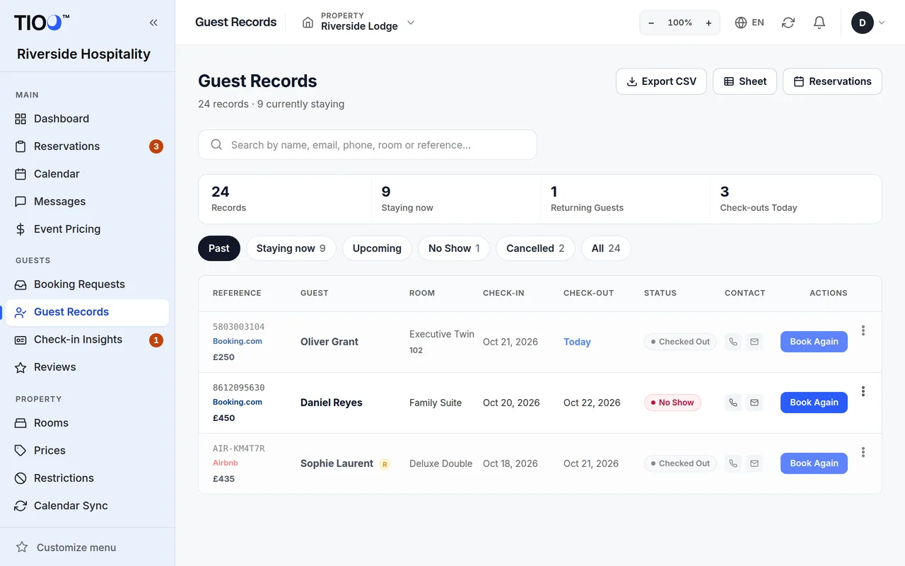 The Guest Records page
