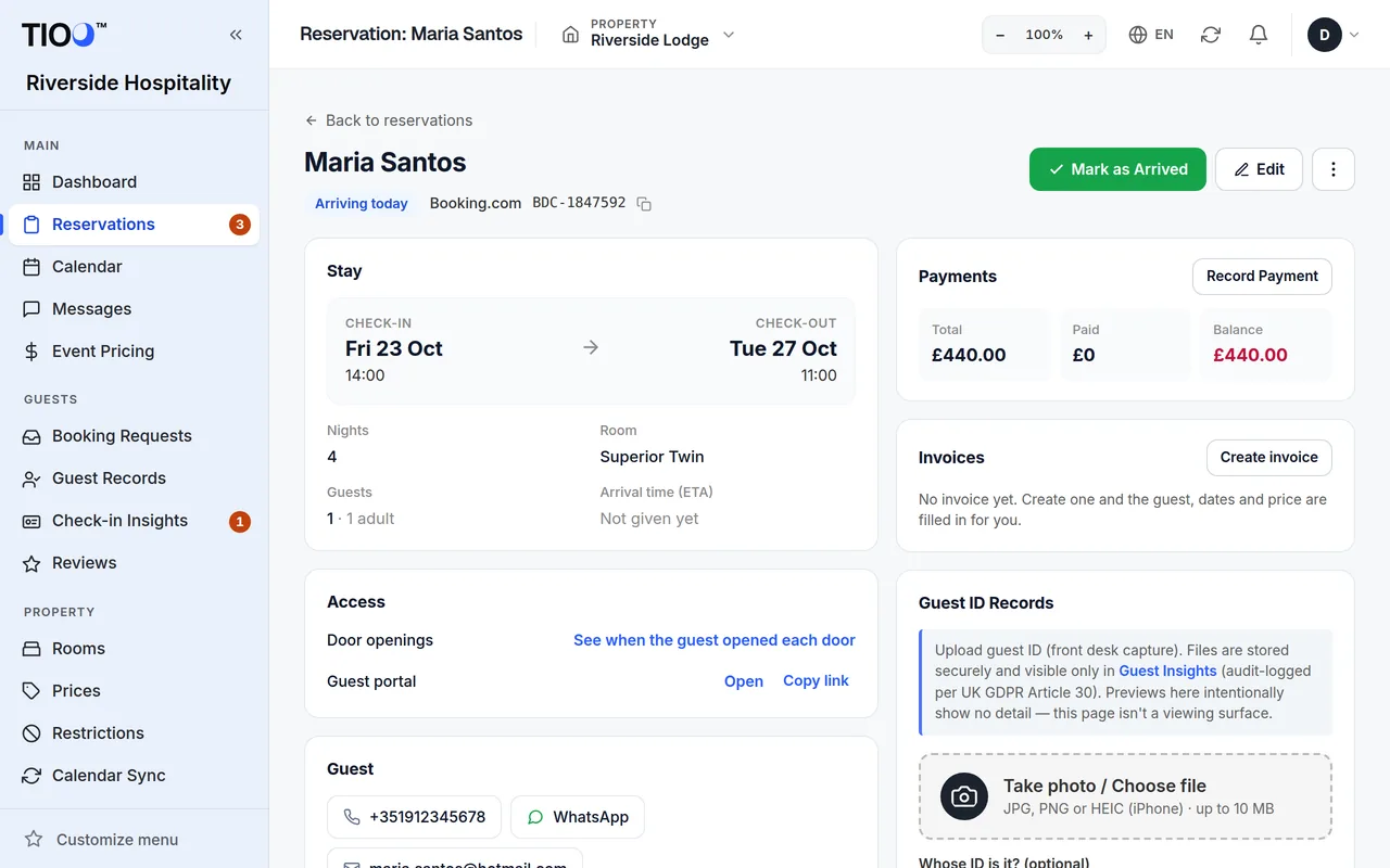 A booking's page