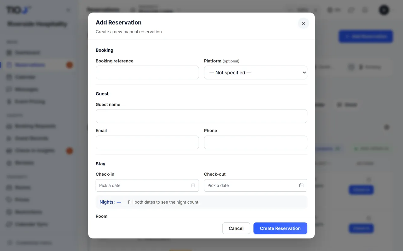 The Add Reservation form