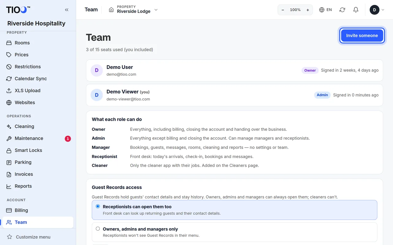 The Team page