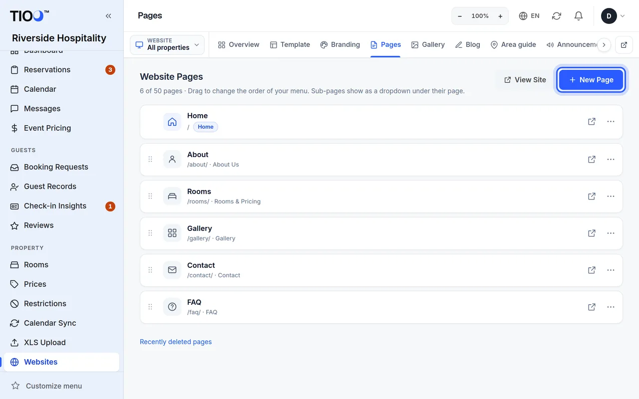 The Pages list
