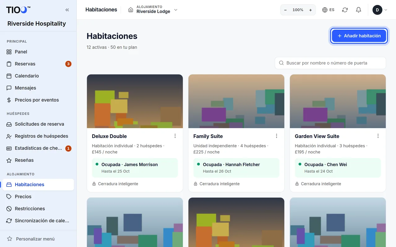 La página de Habitaciones