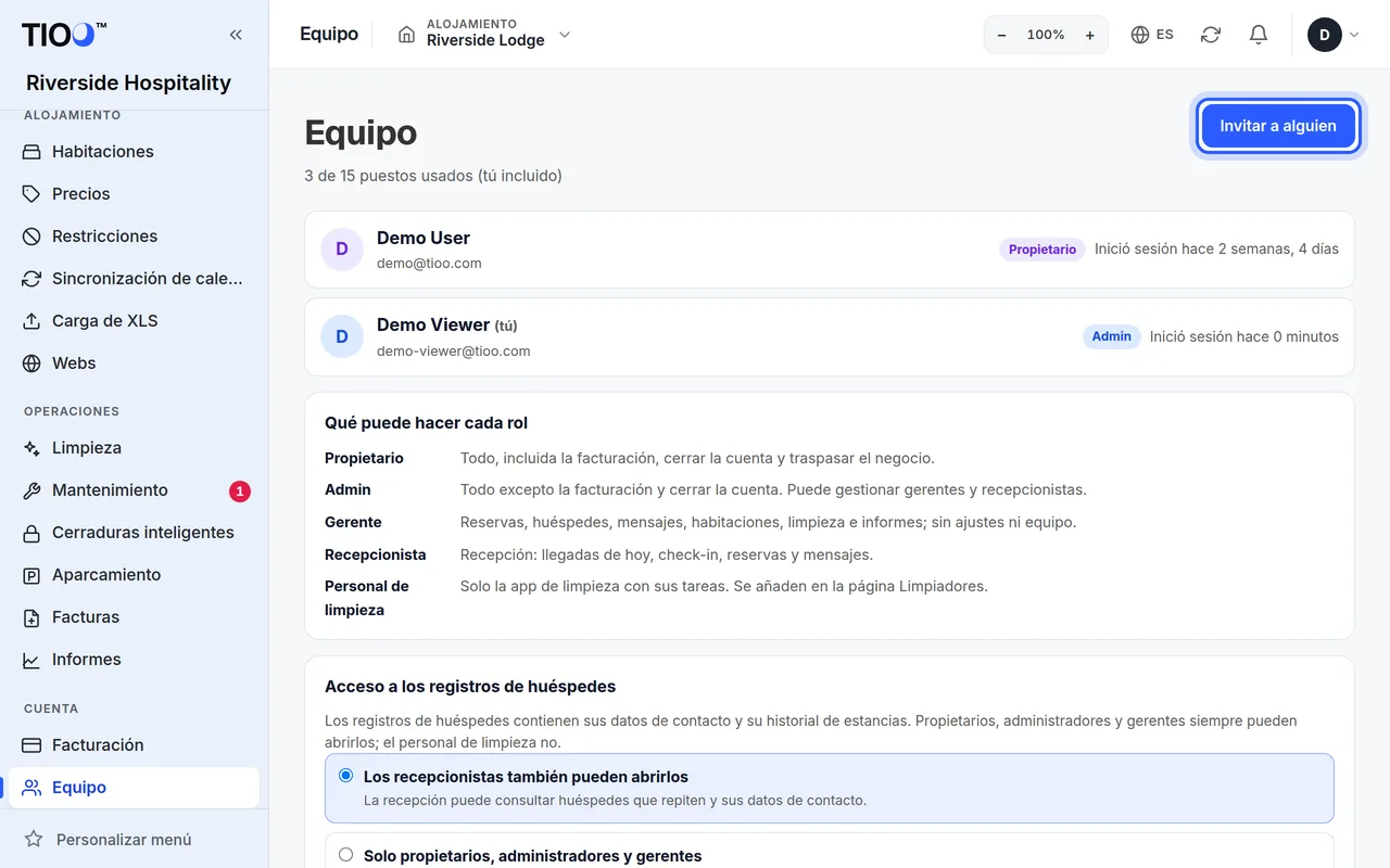 La página del Equipo
