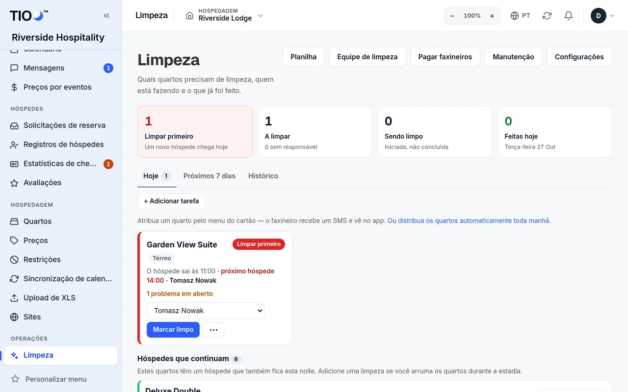 A página de Limpeza