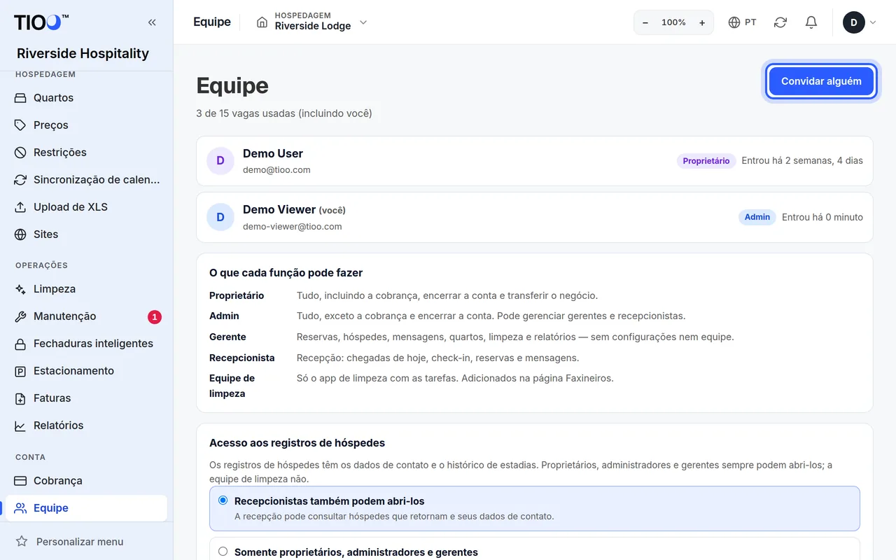 A página da Equipe