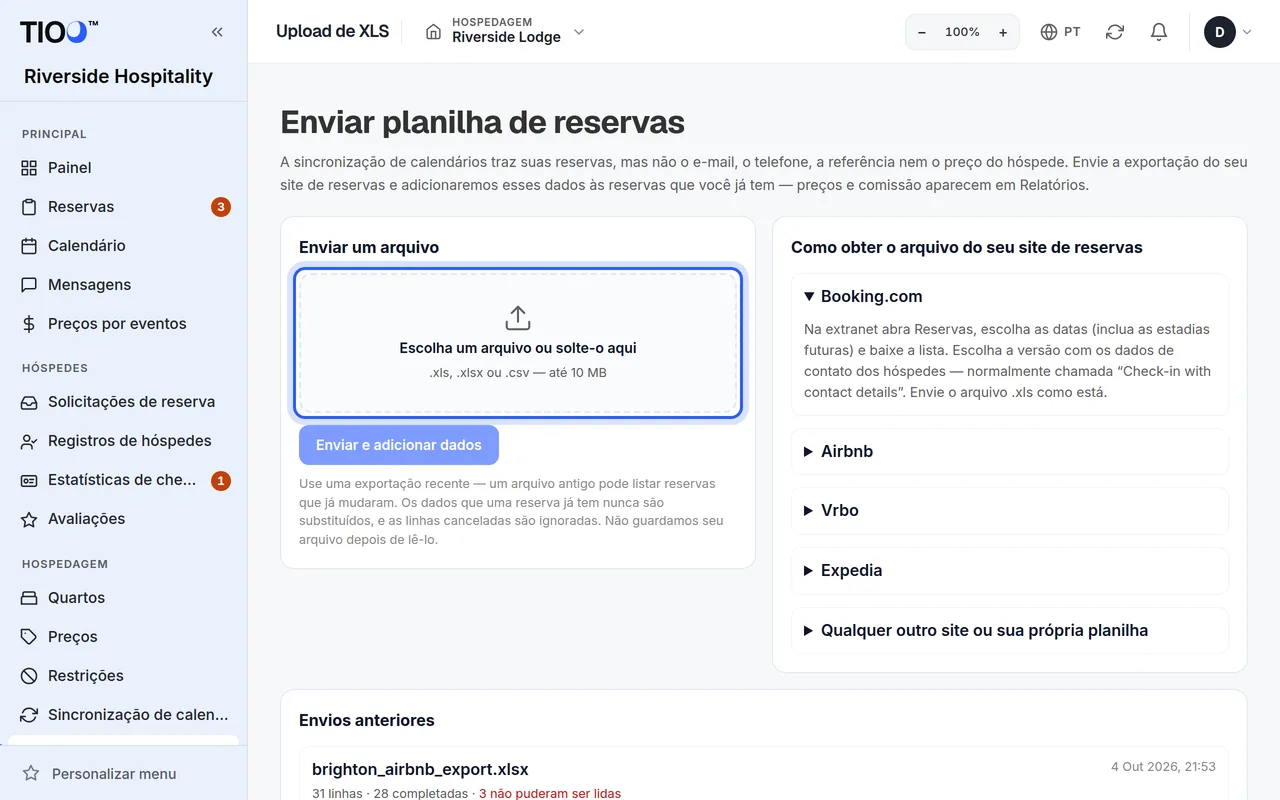 A página para enviar o arquivo